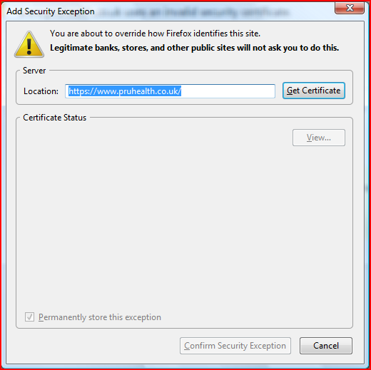 Firefox 3 add security exception