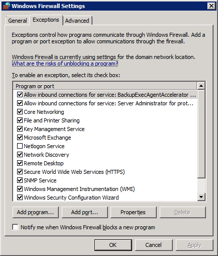 Firewall exceptions with Exchange 2007 SP1