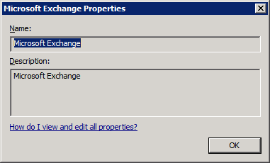 Properties for Microsoft Exchange exception