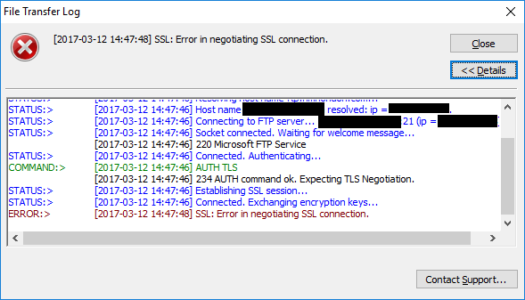 CuteFTP 8: Error in negotiating SSL connection.